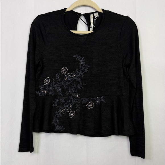 LC Lauren Conrad Tops - Elegant Lauren Conrad Black Floral Embroidered Women's Peplum Top
